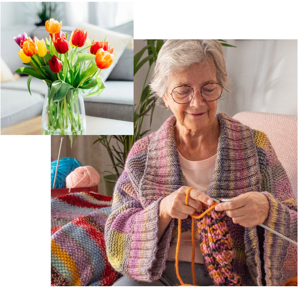Woman-Knitting-Flowers Woman Knitting and Flowers