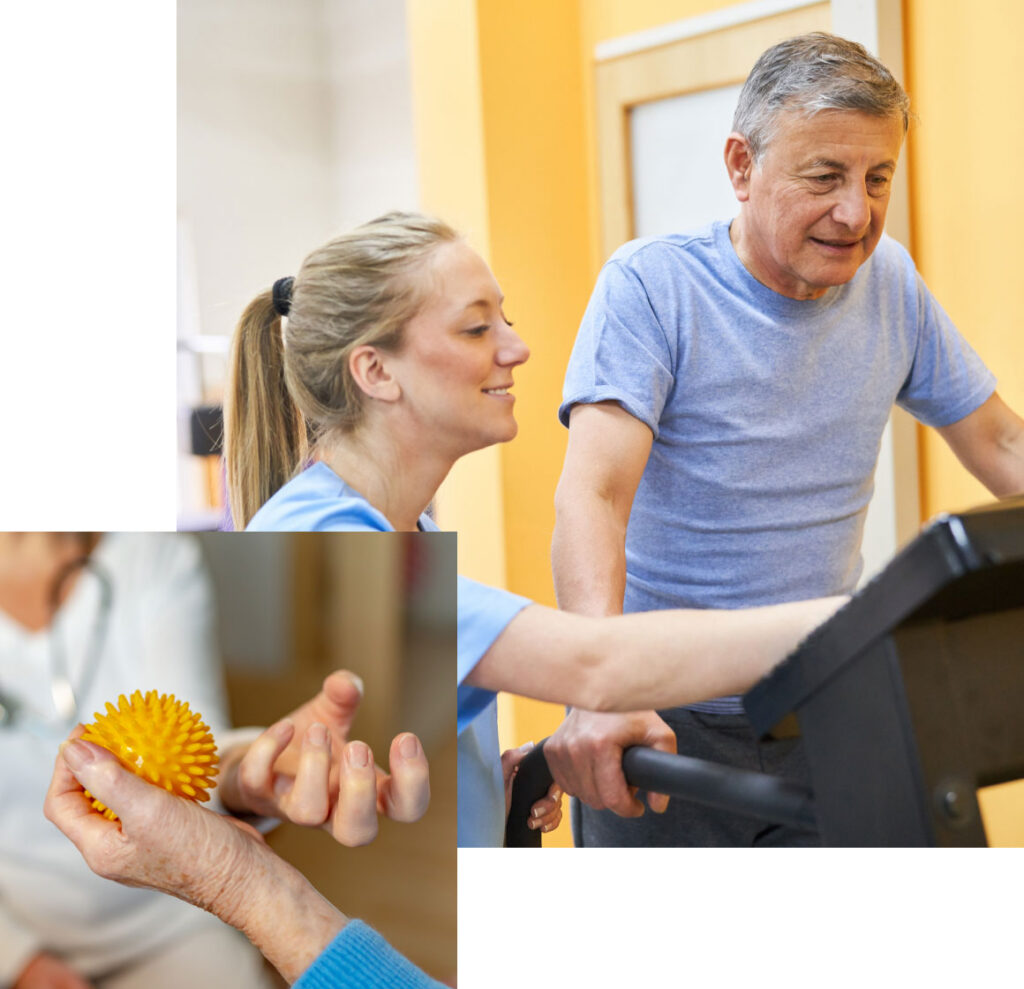 Short Term Rehab, man on treadmill and using rehab ball
