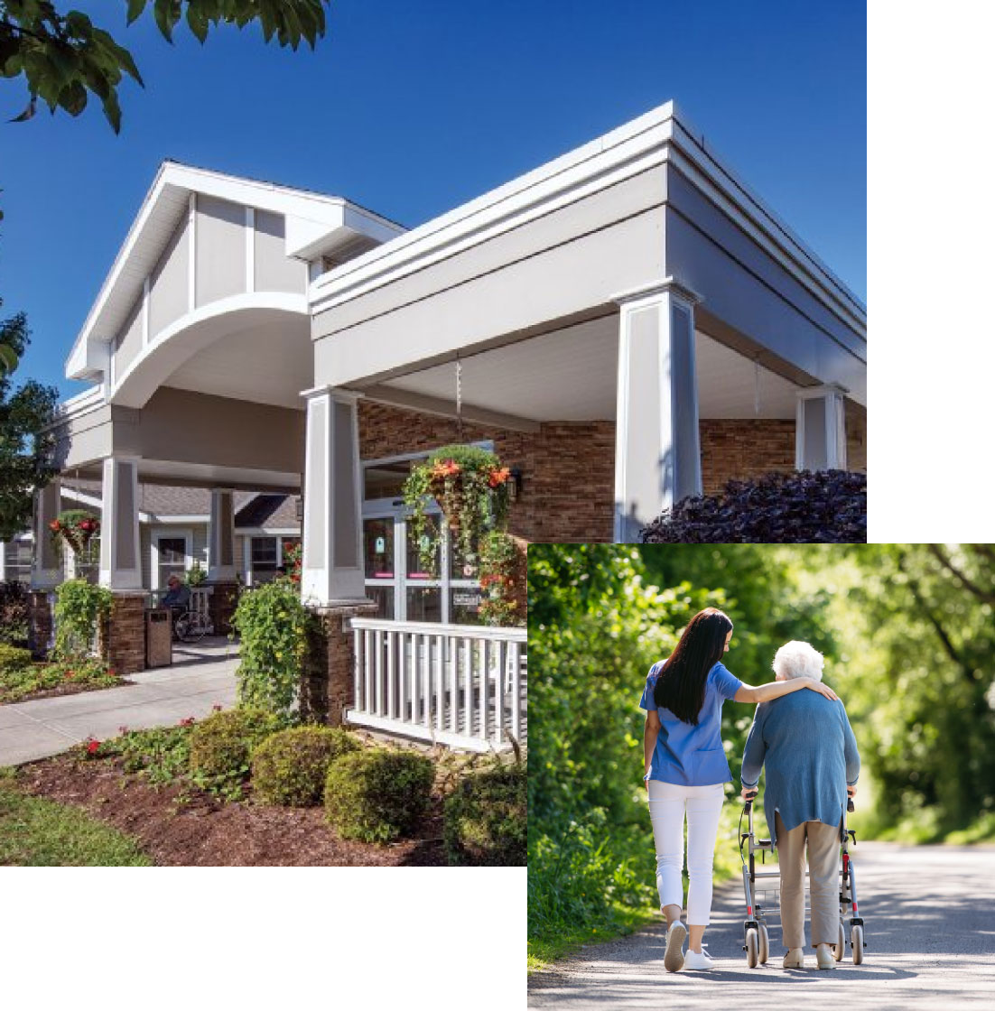Building-Exterior-Woman-Walking-Walker Exterior Building and Woman Walking With Walker
